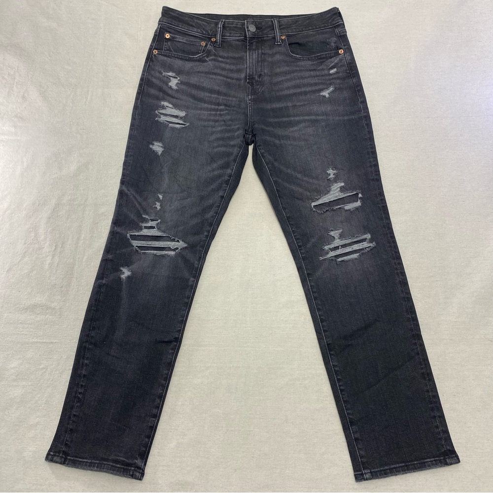 NEW American Eagle AE Air Flex + Plus Black Athletic Fit Distressed Jeans 32X29